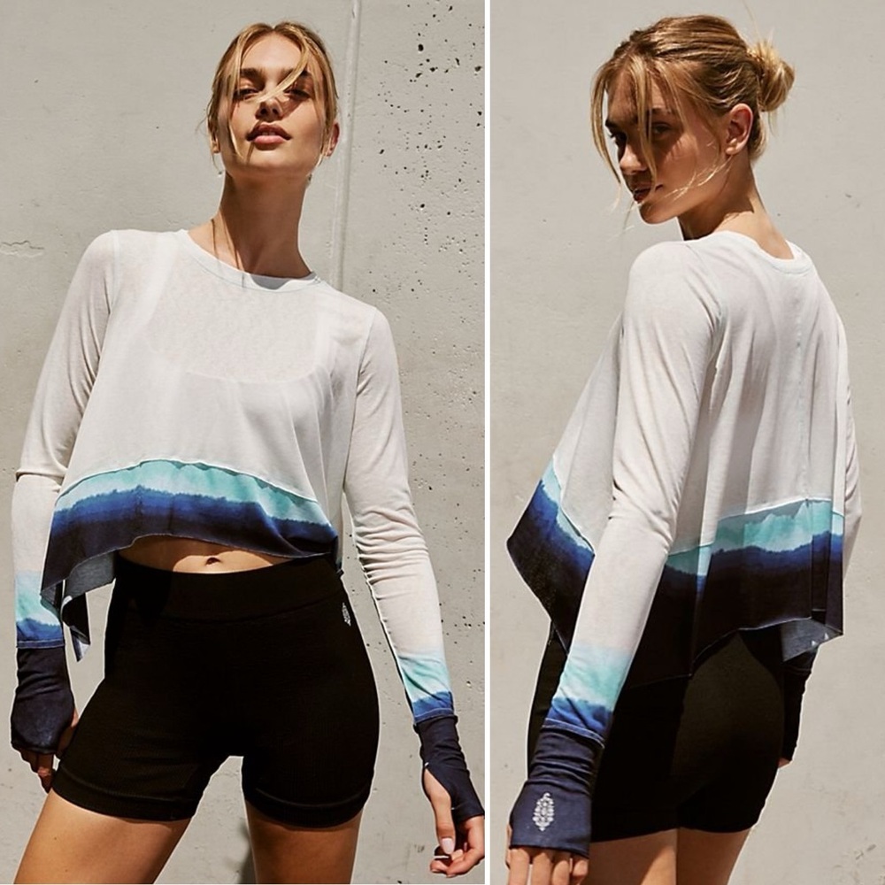 FP Movement by Free People Long Sleeve Tee - White and Blue